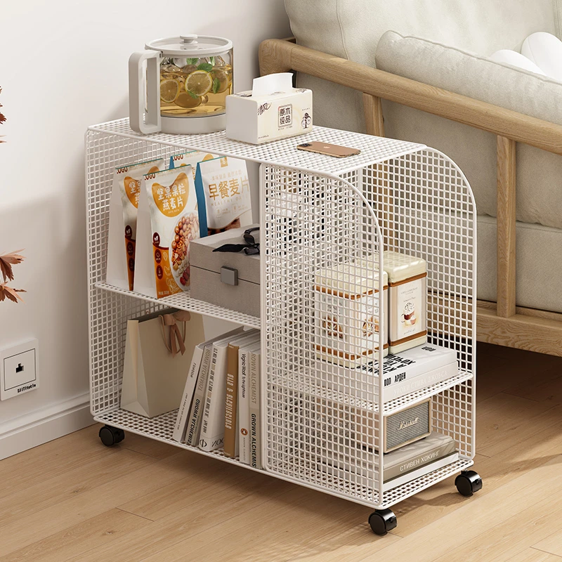 桌下书架置物架可移动带轮书本收纳架落地旋转桌边旁儿童书柜铁艺