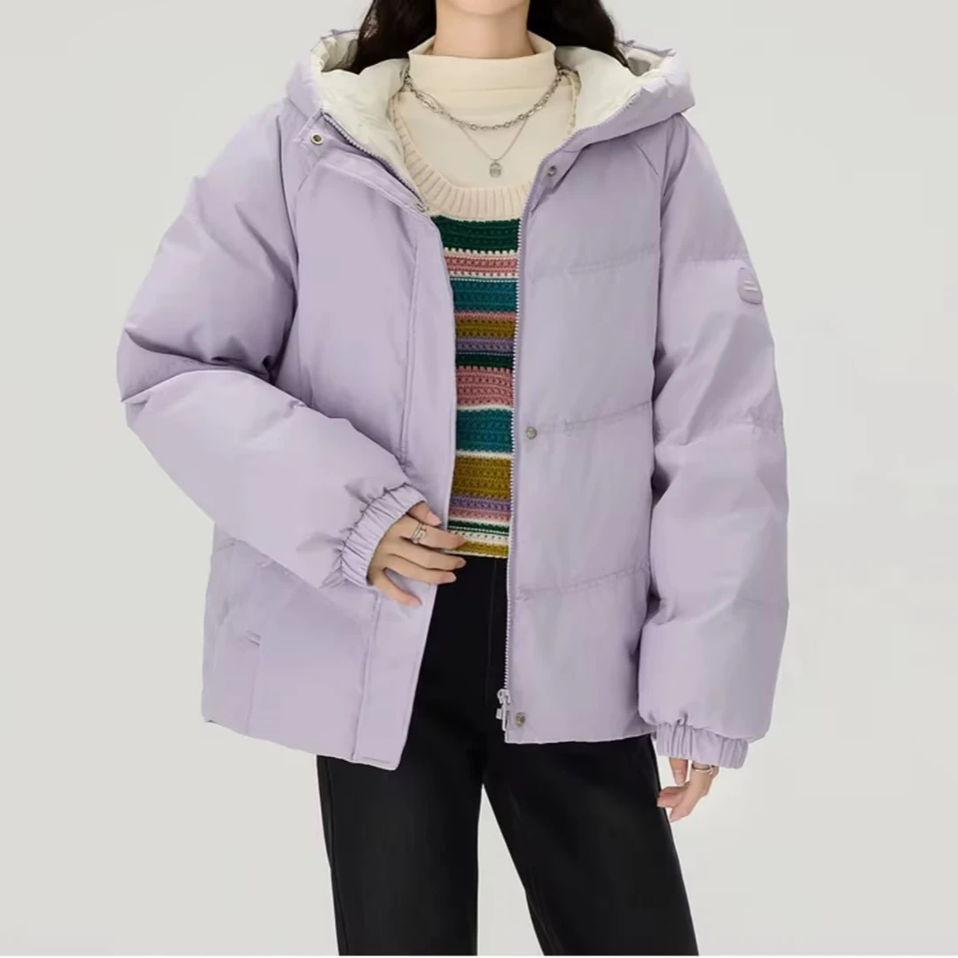 快鱼冬季女士加厚保暖宽松面包短款连帽羽绒服14Y5003