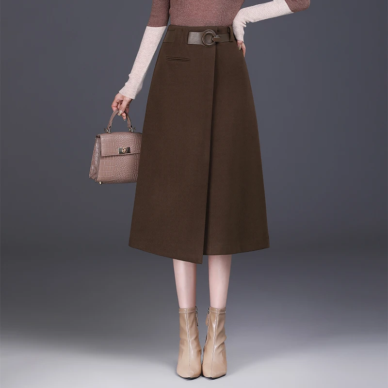 毛呢不规则半身裙秋冬高腰大码a字裙2023新款时尚设计感中长裙子