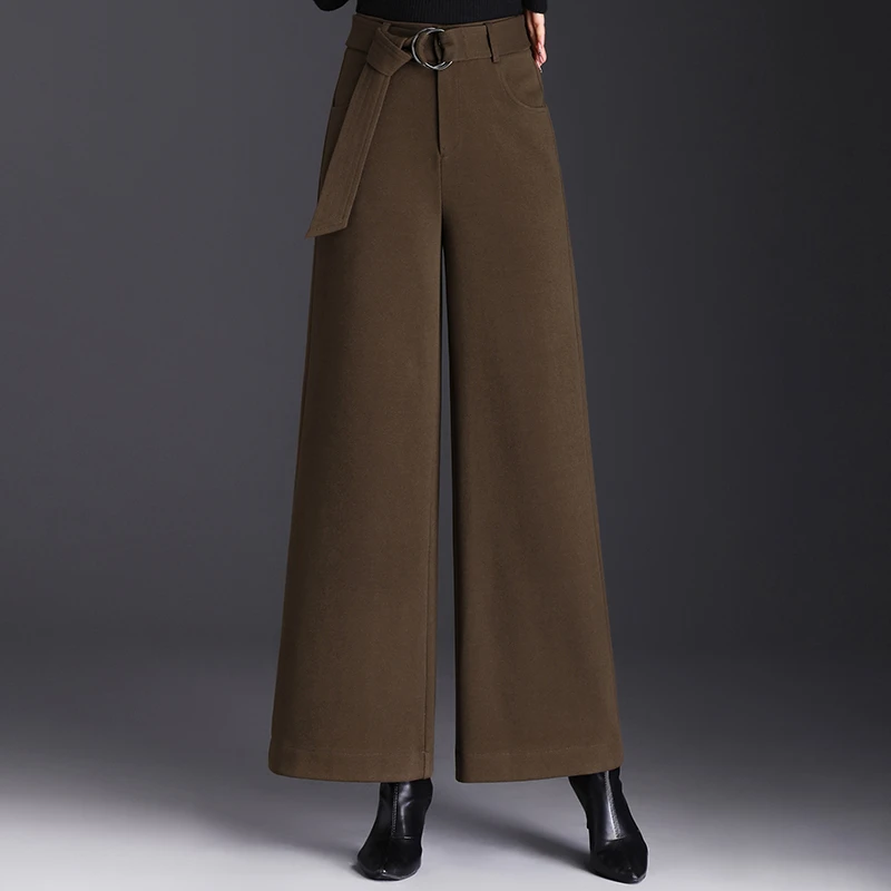 2024新款冬款毛呢阔腿裤休闲裤高腰显瘦直筒长裤大码宽松垂感裤子