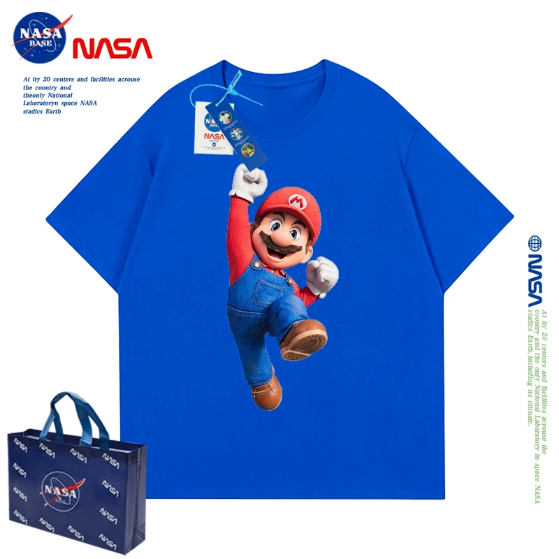 NASA联名马里奥男童t恤短袖潮2024新款夏季男孩纯棉上衣儿童套装