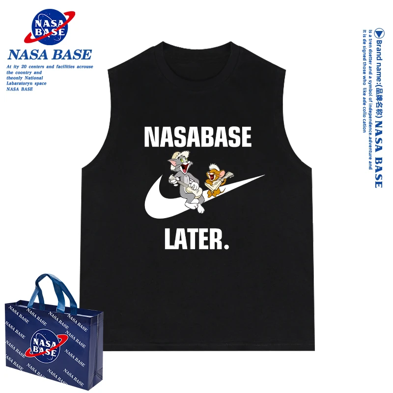 NASA BASE猫和老鼠男童背心无袖T恤2024新款夏季休闲纯棉儿童套装