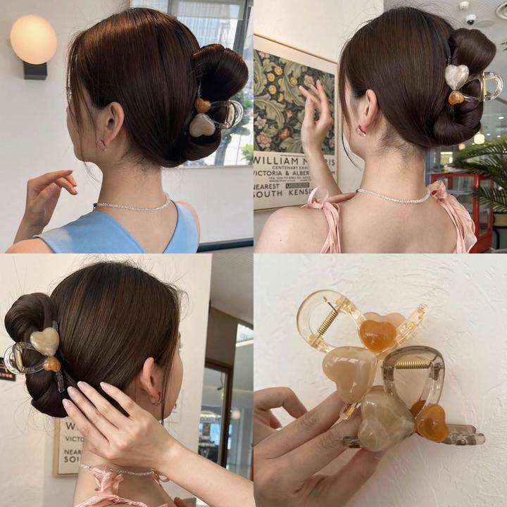 拼色爱心中号抓夹女百搭后脑勺鲨鱼夹高级感时尚简约双面发卡B