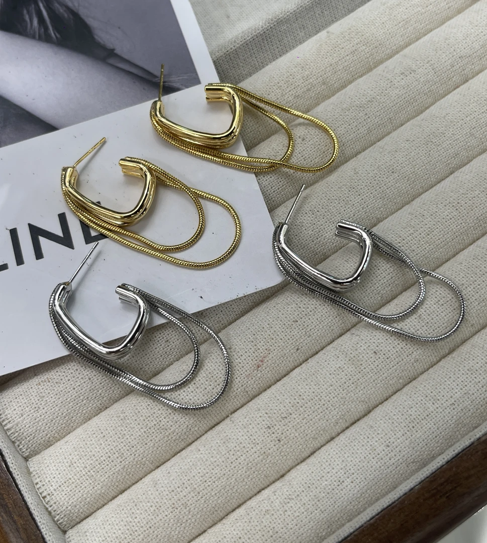 铜合金耳饰 双链条流苏C圈耳钉款