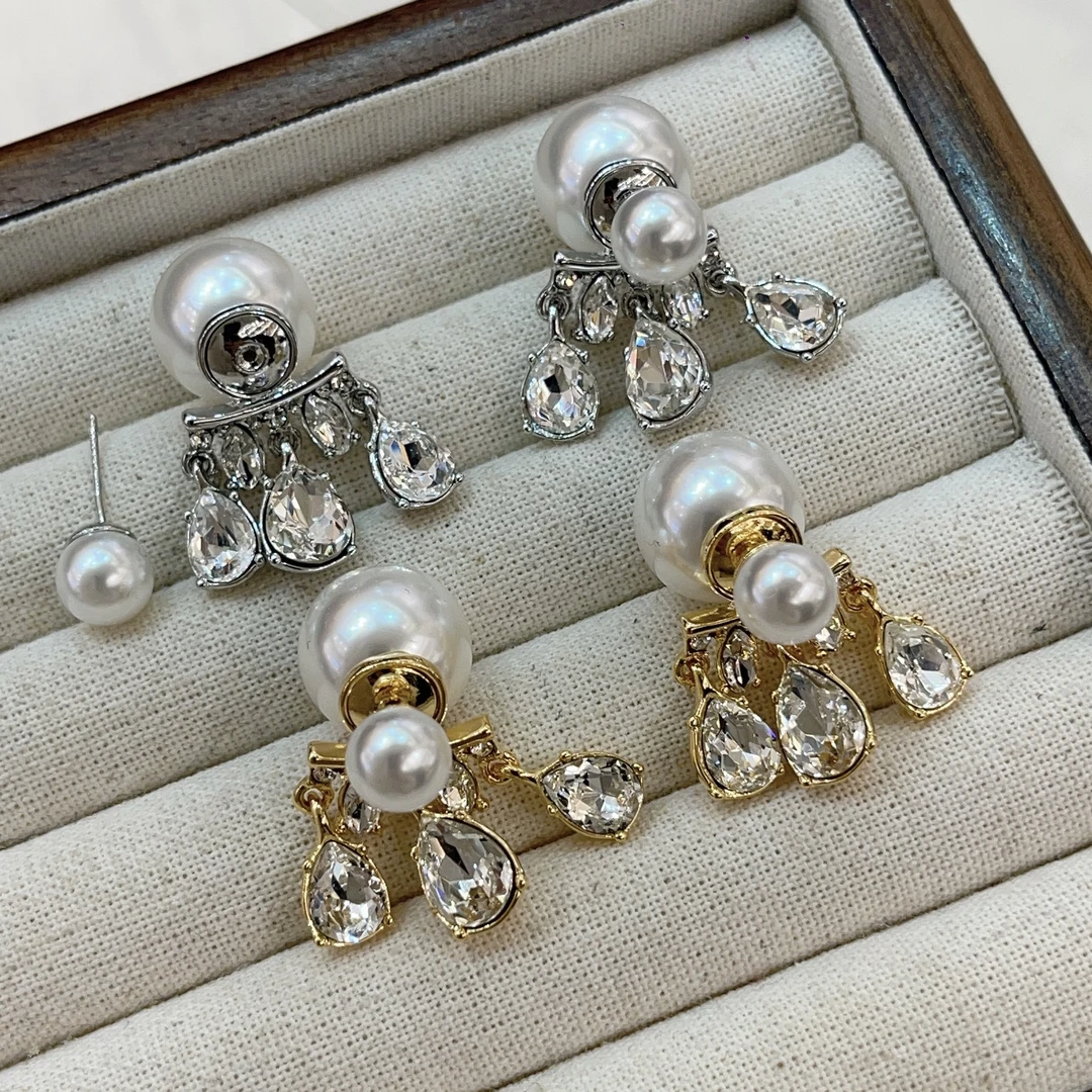 铜合金耳饰 （D家锆锆前后戴）吊坠耳钉气质优雅知性女人