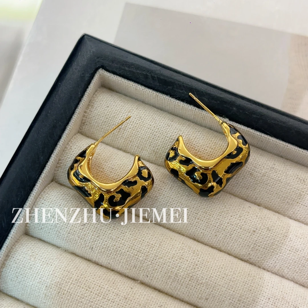 铜合金珐琅耳饰 （豹纹菱形C圈）时尚流行简约精致