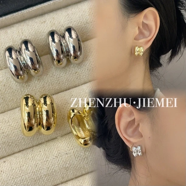 铜合金耳饰 （小双豆耳钉）时尚简约冷淡风设计感百搭