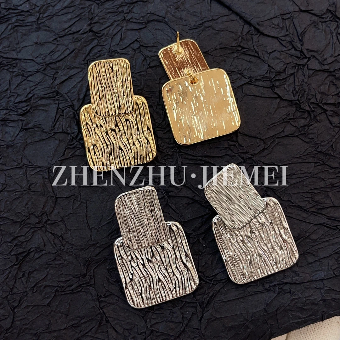 铜合金耳饰 （锡纸方形吊坠片）复古欧美气质耳钉