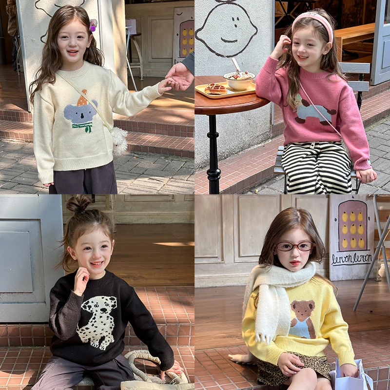 卡通可爱毛衣2024冬装新款男女童宝宝韩版针织上衣百搭套头衫