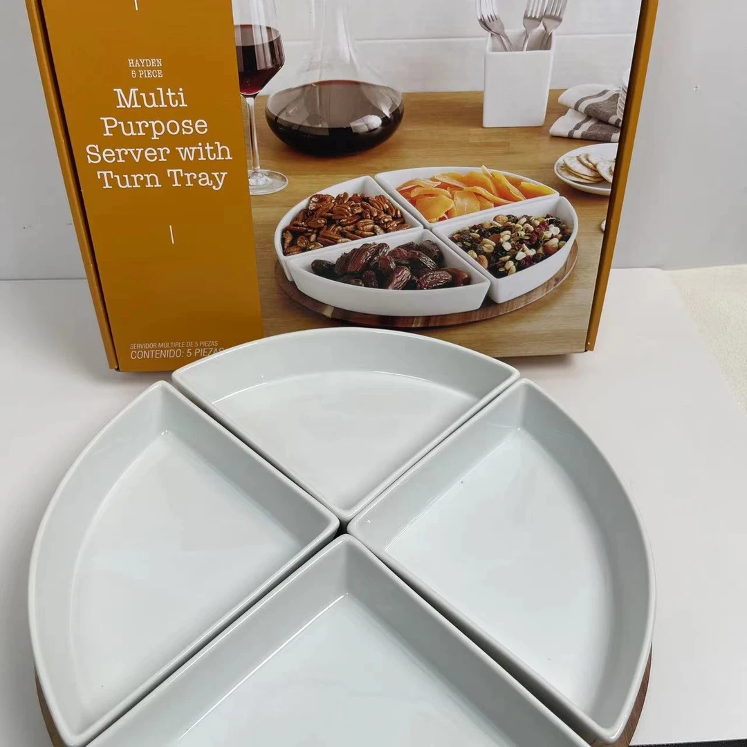 出口欧洲实木托盘陶瓷组合多功能盘