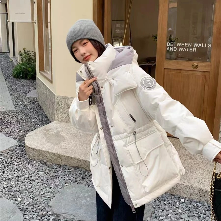 韩版宽松休闲连帽派克羽绒服保暖收腰中长款加厚外套百搭工装外套