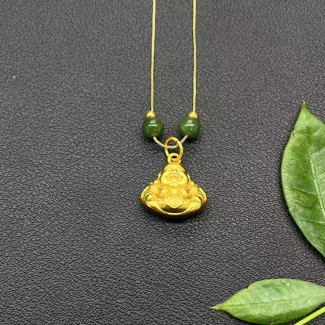 【庄主交朋友】足金999金珠精美时尚气质碧玉佛公项链   JT-002