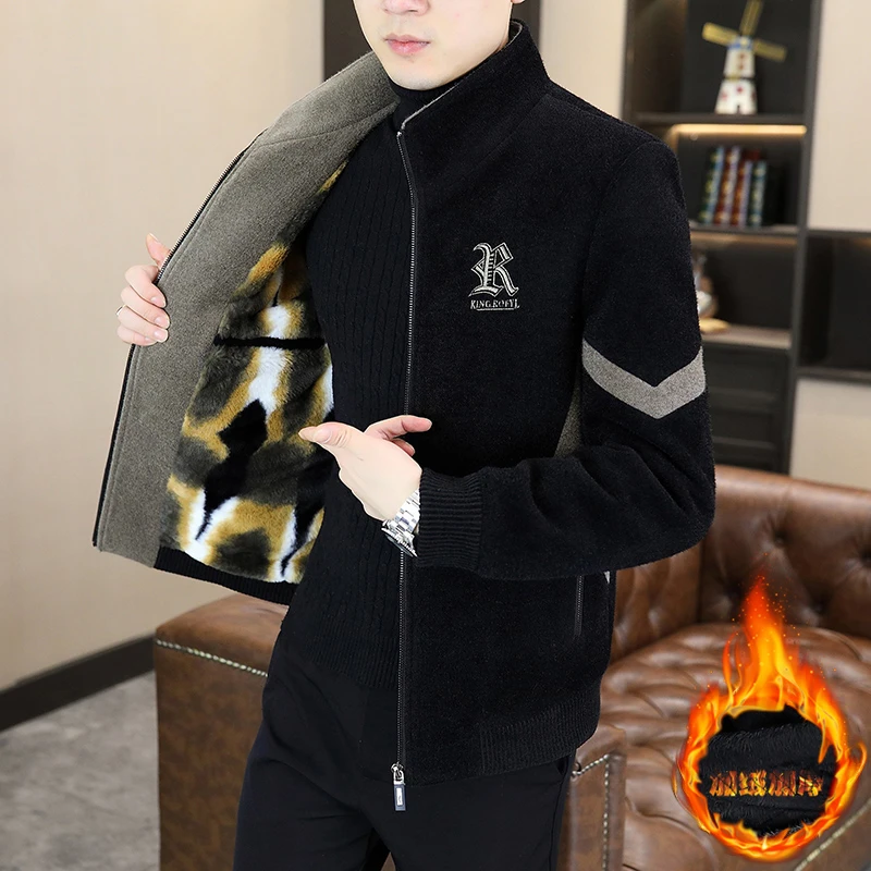 2025男士冬季新款立领毛呢夹克加绒加厚休闲百搭保暖短款外套男