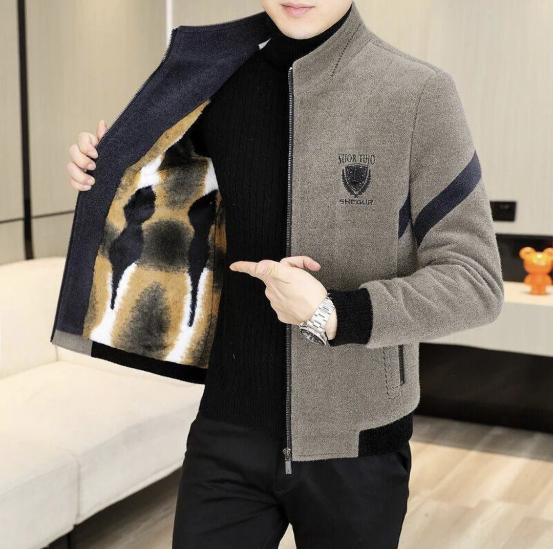 2024冬季男士新款立领毛呢夹克加绒加厚百搭帅气短款上衣男外套