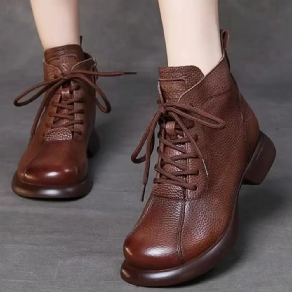 【粉丝专属】秋冬小短靴复古女皮靴百搭女士厚底加绒冬季时尚马丁靴