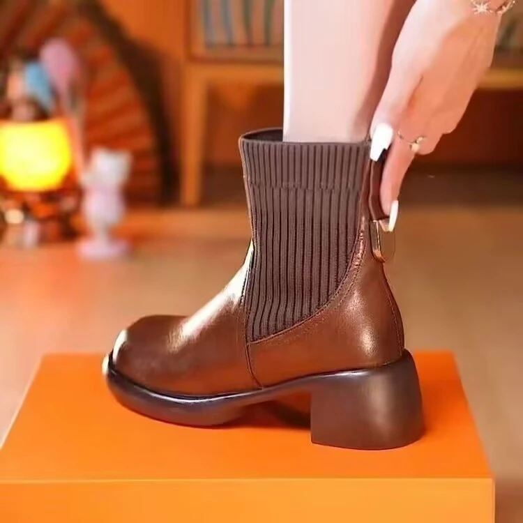 时装靴子女2025秋冬新款加绒马丁靴弹力袜子口短靴子