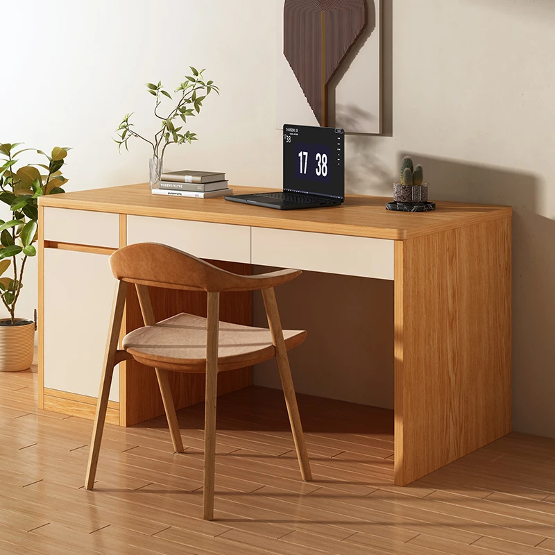 【淮创】实木电脑桌家用卧室书桌学生写字桌简约现代抽屉学习桌