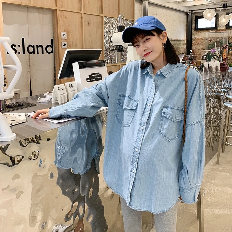 孕妇牛仔衬衫秋冬时尚宽松打底叠穿长袖显瘦百搭设计感衬衫DY981