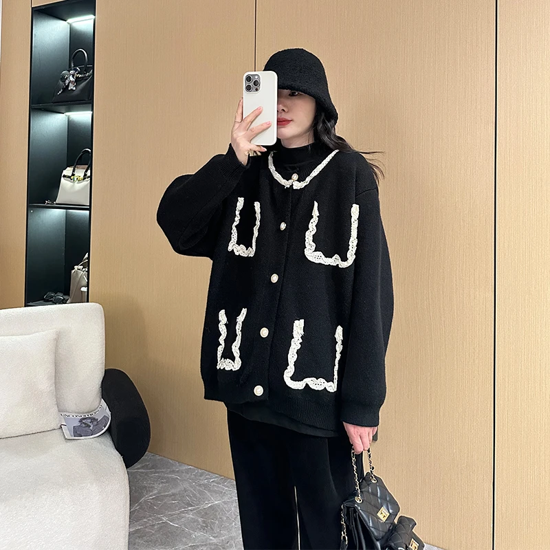 小香风孕妇甜美减龄针织毛衣蕾丝拼接设计感气质开衫上衣DY955