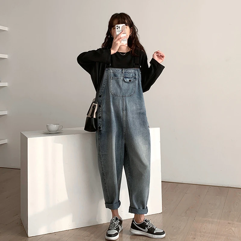 潮妈复古春秋水洗孕妇牛仔背带裤阔腿显瘦外穿长裤韩版减龄L2131