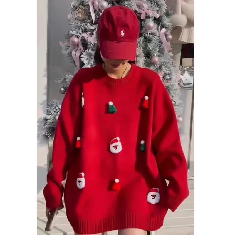 秋冬红色圣诞孕妇装毛衣加厚宽松慵懒风韩版针织打底上衣DY982