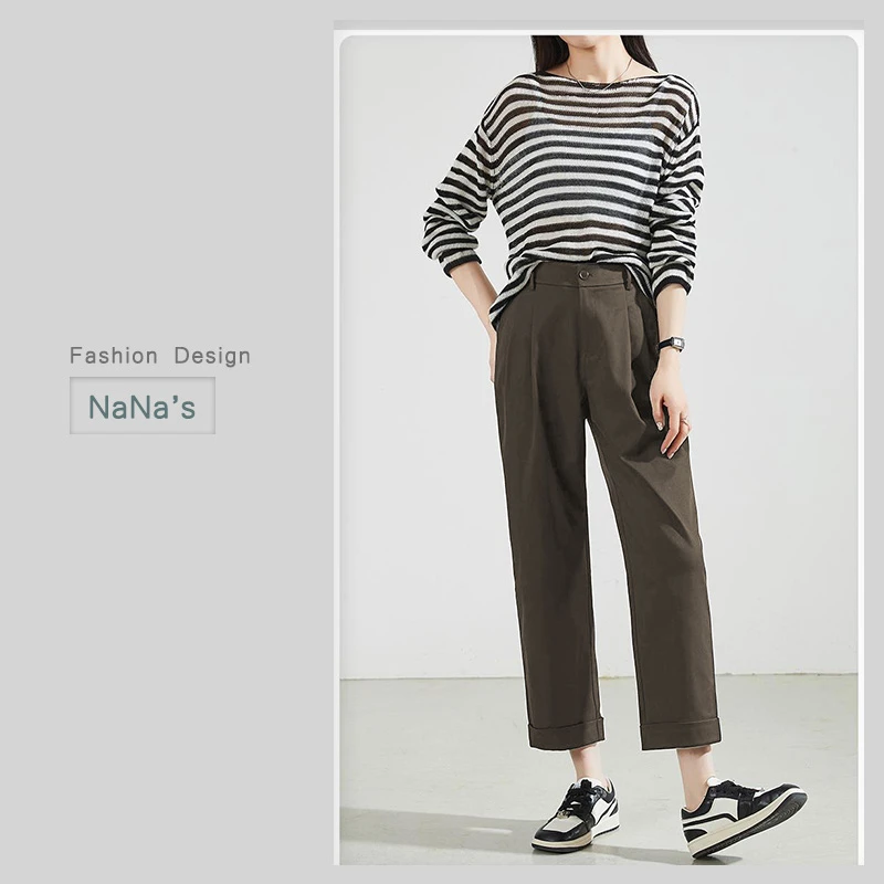 春季上新美拉德镰刀裤女高腰显瘦翻边气九分哈伦直筒8089