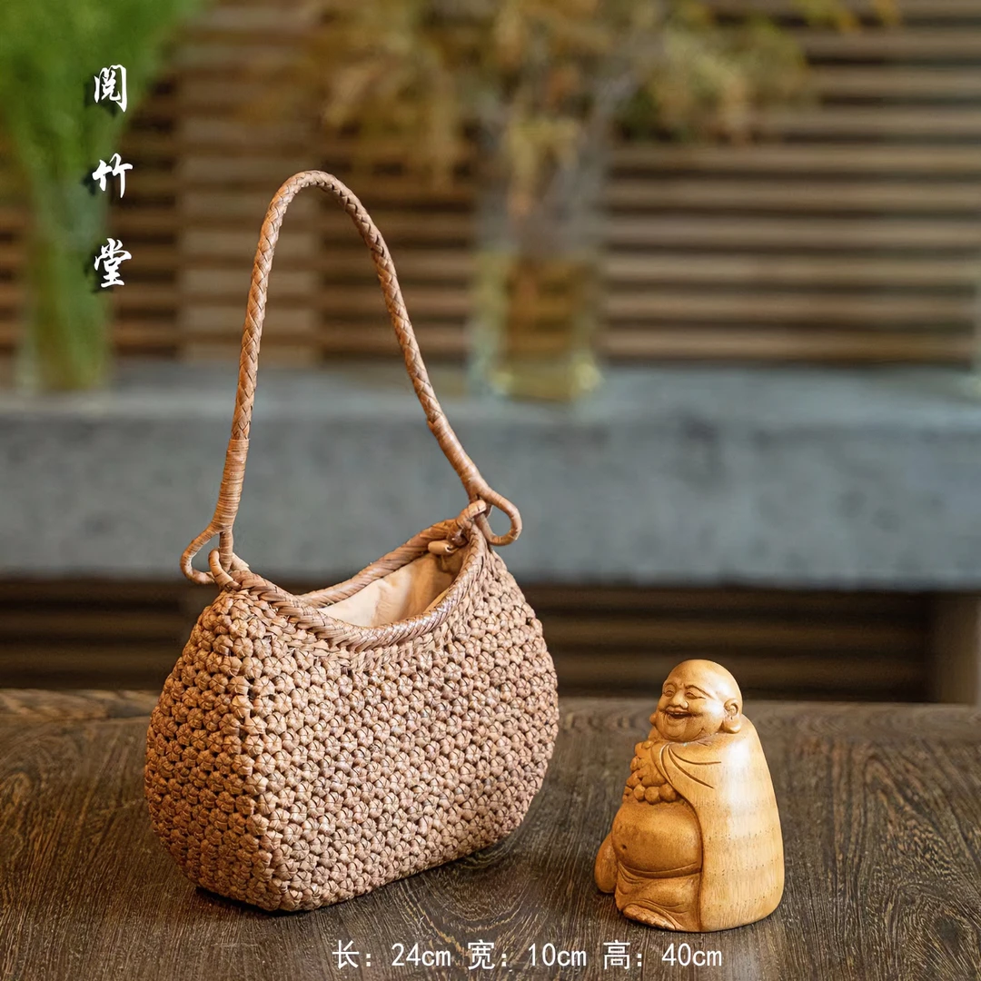 阅竹堂非遗野生葡萄藤长带包,手工编织