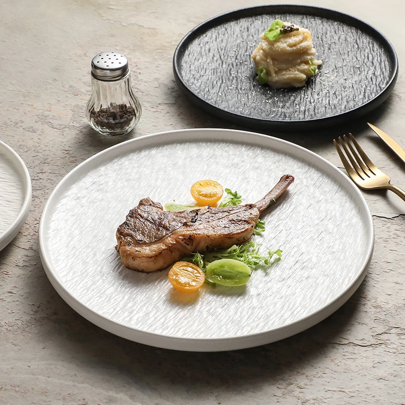 石纹陶瓷西餐盘家用高级感菜盘浅盘盘子平盘西餐厅刺身牛排盘商用