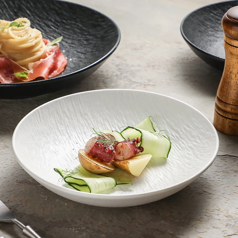 创意深盘陶瓷沙拉碗白色家用菜盘汤盘菜盘子盘子高级感餐盘商用