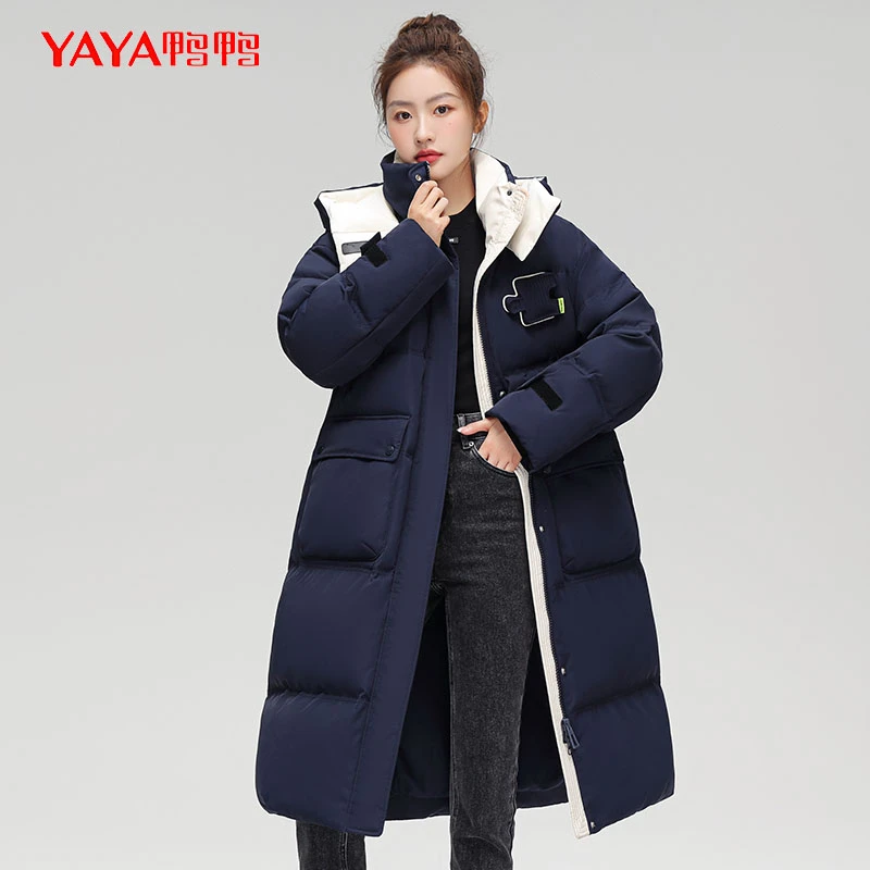 YAYA/鸭鸭2023年/鸭鸭官方正品时尚百搭保暖女士白鸭绒长款羽绒服