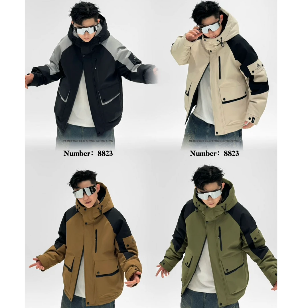 8823国标羽绒服情侣连帽保暖拼色羽绒服