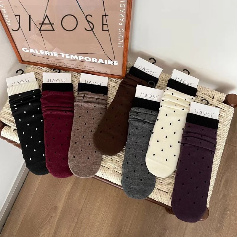 波点羊绒袜堆堆袜