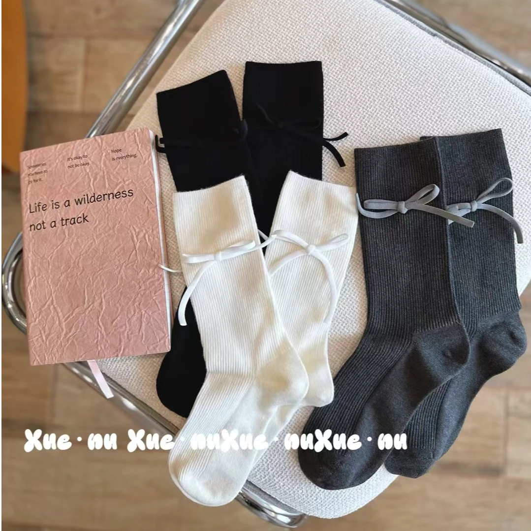 韩系重工蝴蝶结针织袜