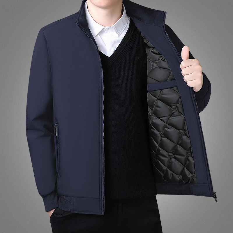 秋冬爆款男士休闲行政棉衣男中老年夹克男外套加棉加厚保暖立领