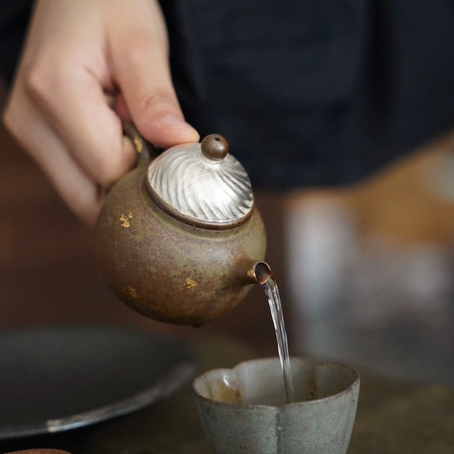 宽窄.灰念-青苔点金-小漩壶 鎏银家用手工泡茶壶功夫茶具（Q1189）