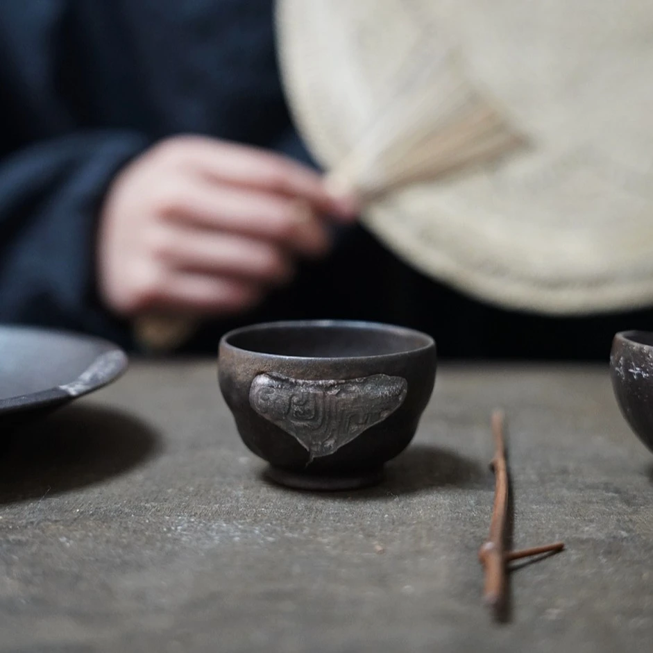 宽窄.灰念-汉青釉-双龙杯 品茗杯全手工陶瓷家用创意复古茶道器具