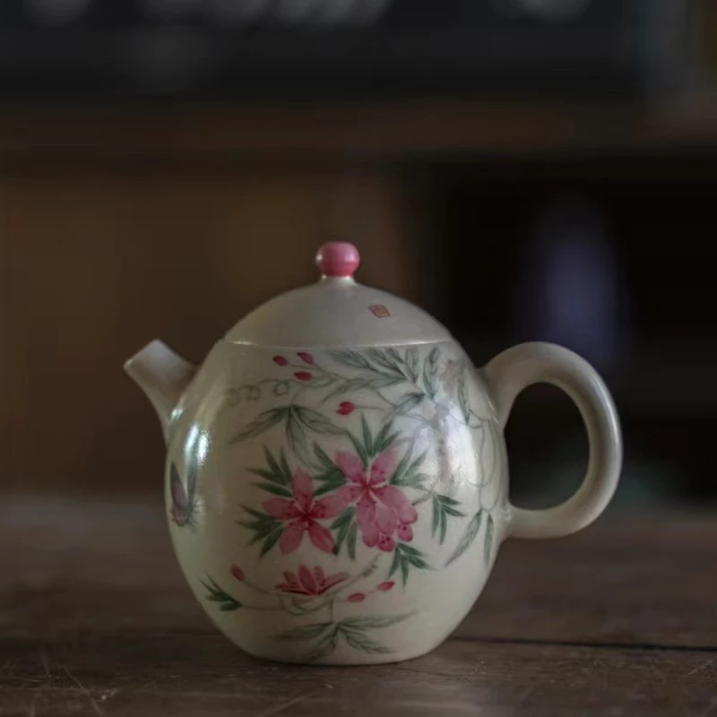 宽窄.拙溪-桃花龙蛋壶 复古手工创意家用纯手工手绘精美泡茶壶