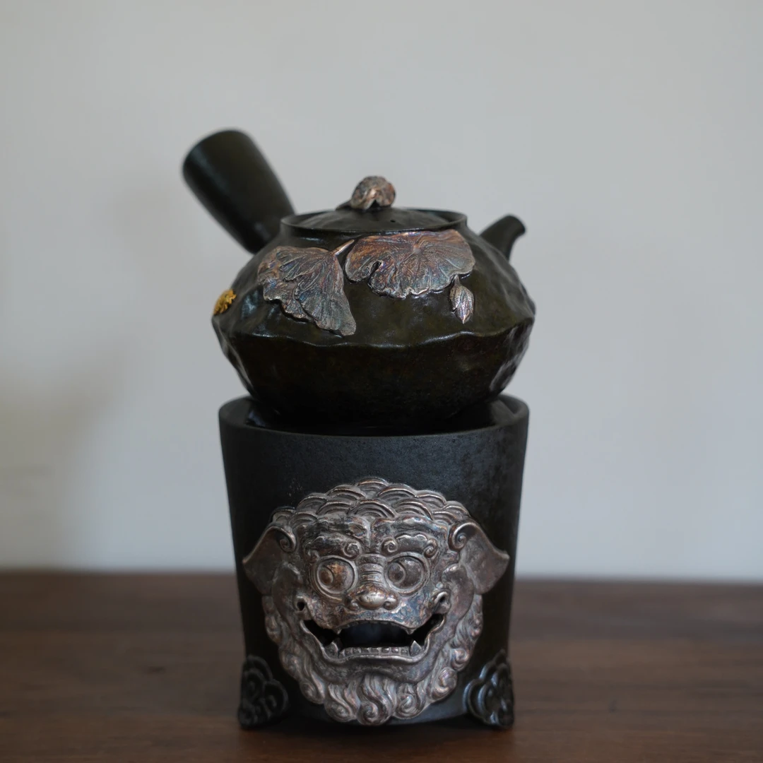 宽窄.灰念-汉青釉纳祥鱼戏侧把温茶套组 陶瓷纯手工茶道家用茶具