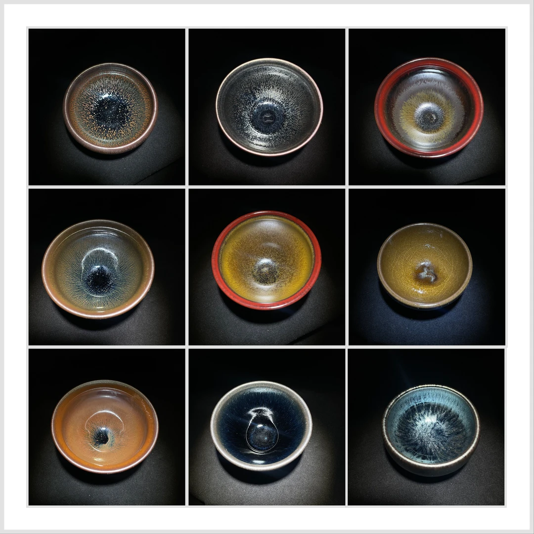 三只随缘发建阳建盏精美无暇茶杯茶具