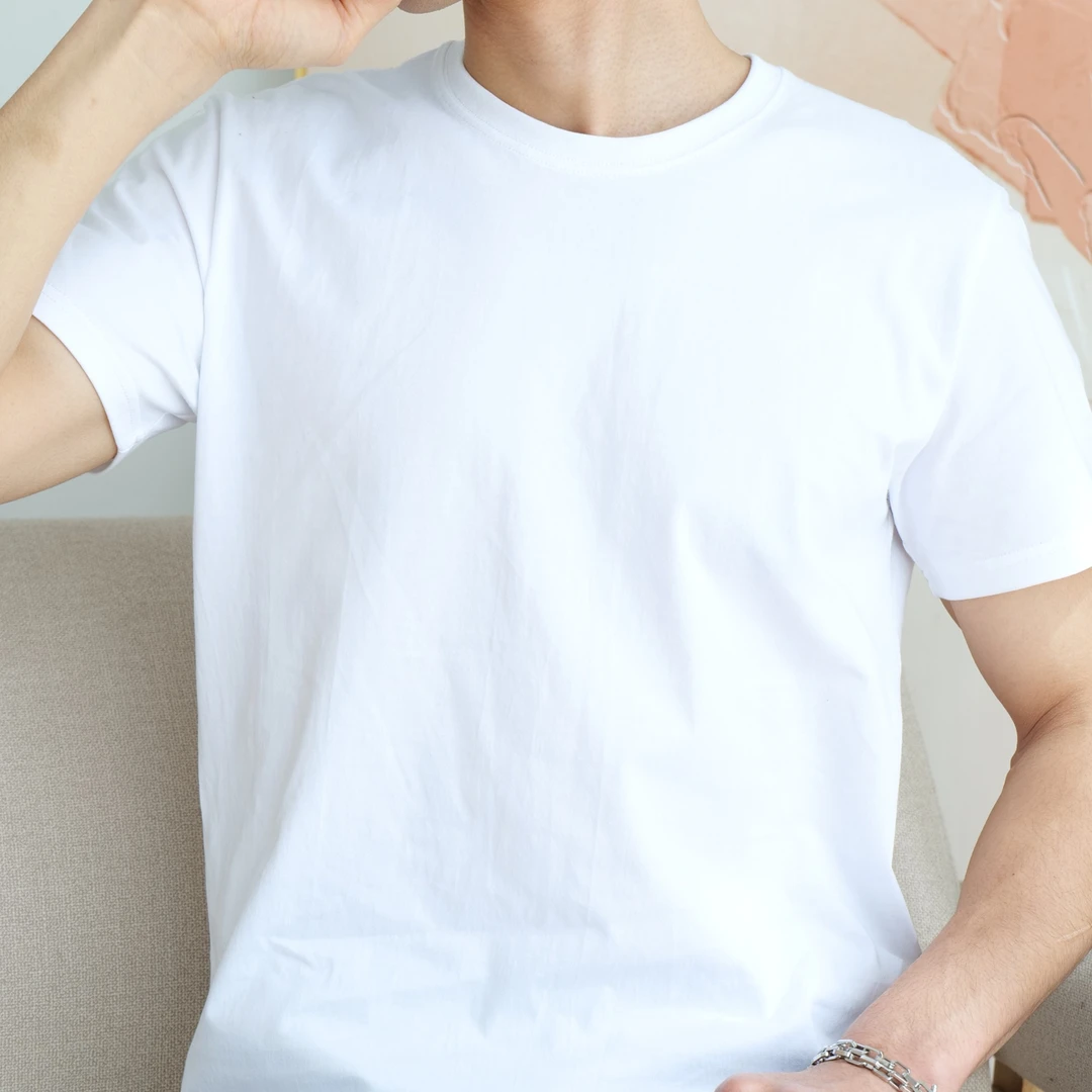 【反季促销】短袖上衣男士白色长绒棉休闲夏季纯色出游情侣短袖