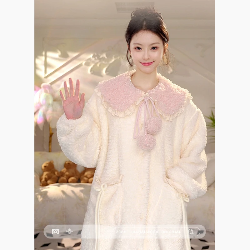 香蕉女孩【天空之镜】睡衣女秋冬加厚睡袍循环蓄温速暖家居服可外穿