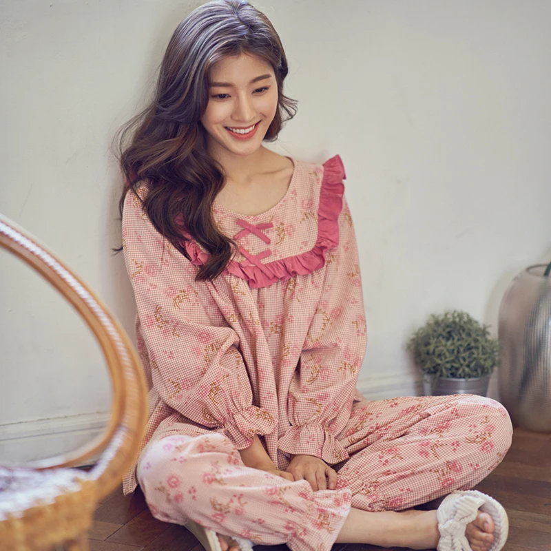 香蕉女孩【树莓子酱】睡衣女秋季新款薄款套装碎花两件套家居服