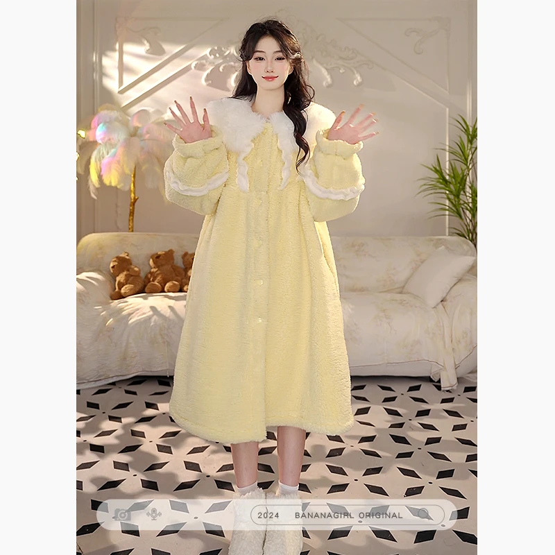 香蕉女孩【金丝玉律】睡衣女秋冬长款睡袍循环蓄温速暖家居服可外穿