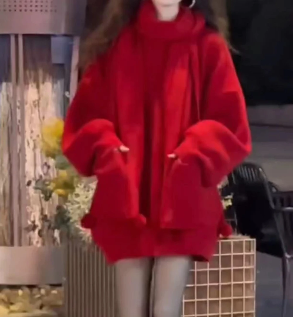 新款温柔系高级感软糯宽松加厚针织落肩袖套头毛衣女上衣