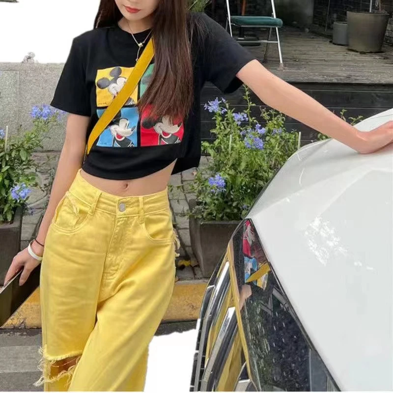 新款百搭洋气简约显瘦印花气质卡通上衣牛仔破洞裤女TT088印花