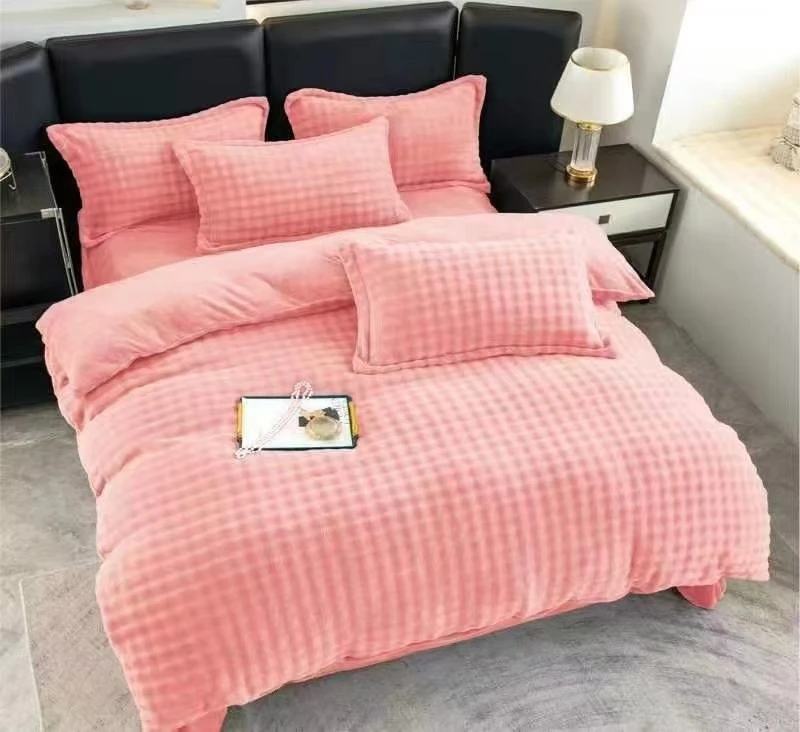 2024新款泡泡绒四件套简约加绒高克重加厚纯色枕套床单被套双人