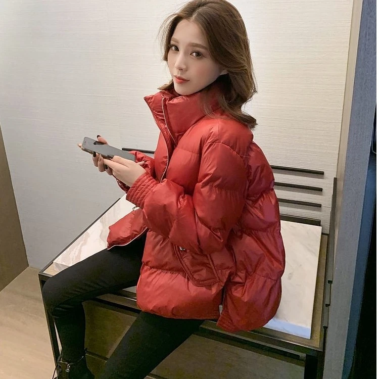 6858 冬新款宽松小个子时尚洋气白鸭绒面包服纯色