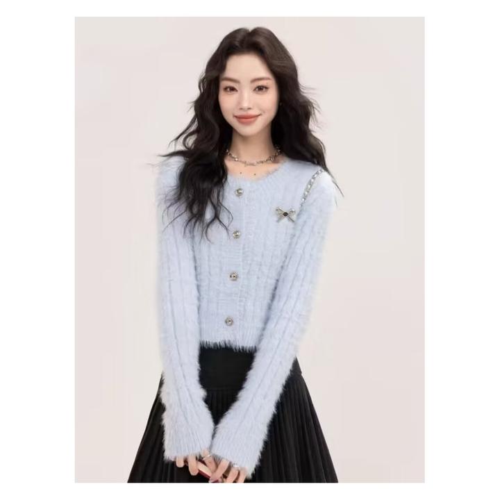 温柔风软糯毛衣开衫外套女2023年秋冬新款设计感小众短款针织上衣