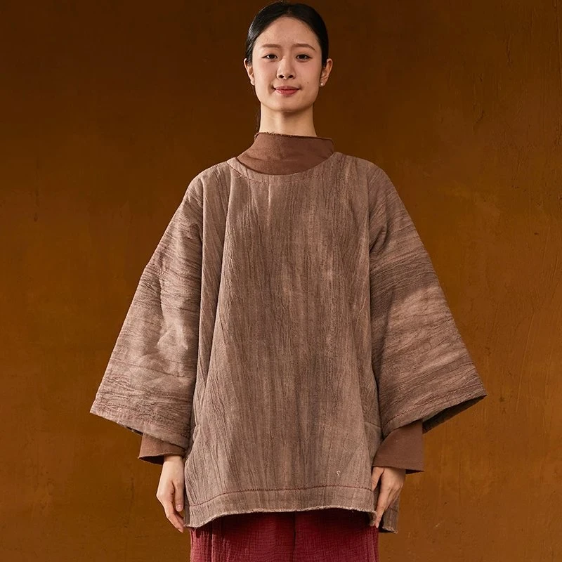 山下的家 手缝禅修瑜伽棉袍 系列桃染泥染温暖自在纯棉外穿袍子