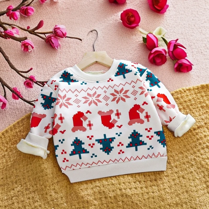 儿童加绒加厚毛衣秋冬装新款女童宝宝保暖洋气针织衫中大童卫衣